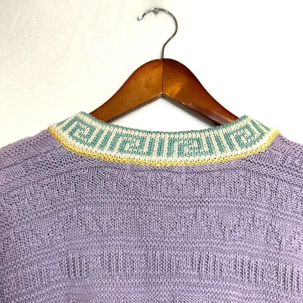 Vintage 80s RARE SK Wear Large Sweater V-Neck Multicolor Sequins Coins Knit Ugly